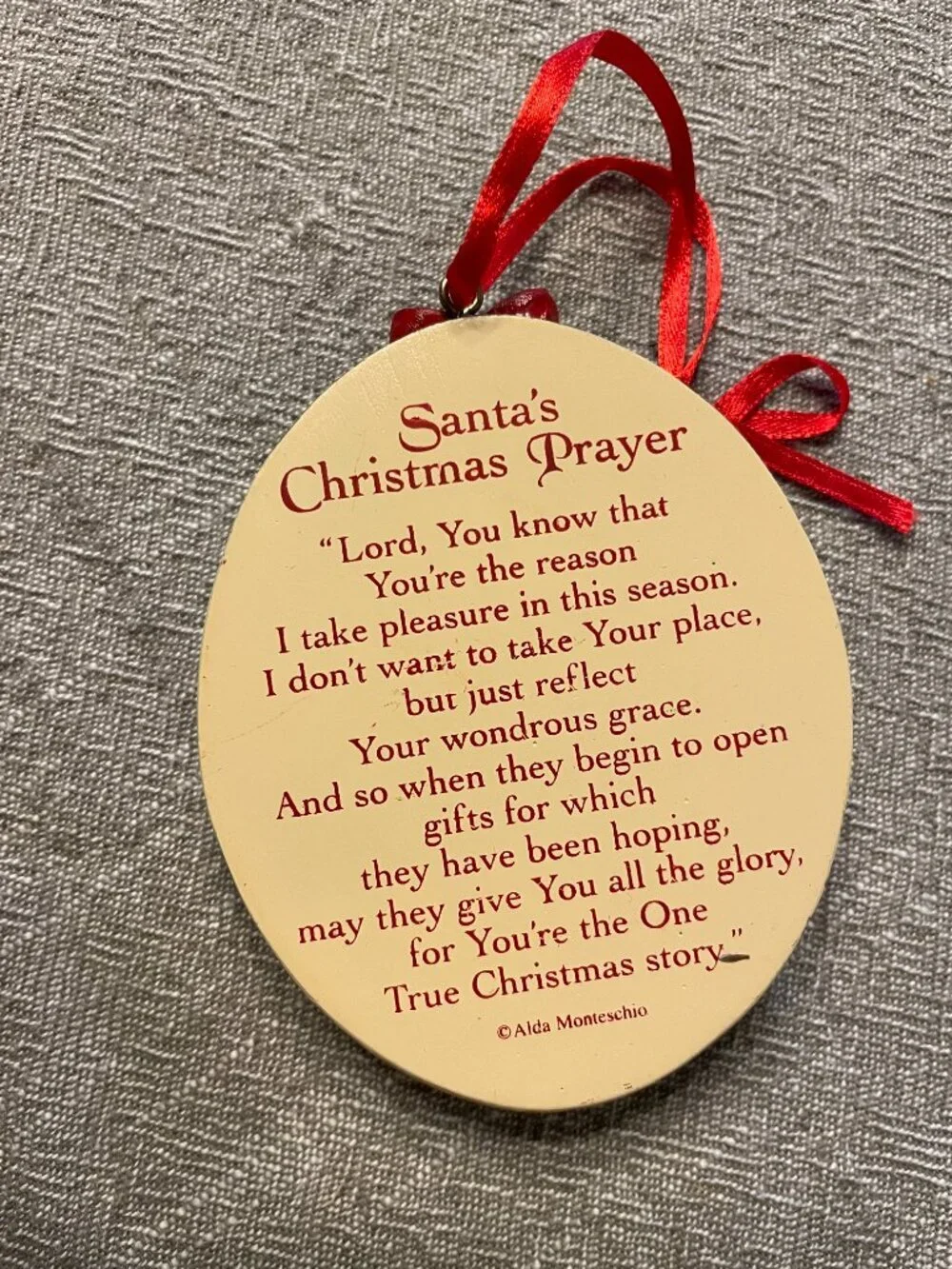 VTG Ornament Santa's Christmas Prayer by Alda Monteschio Poetry 1995 NO BOX!